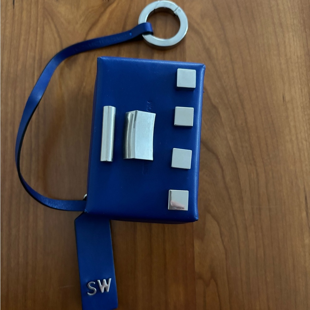NWOT Stuart Weitzman Leather Smooth Calf Blue Micro Mini Bag Shoebox Clutch
